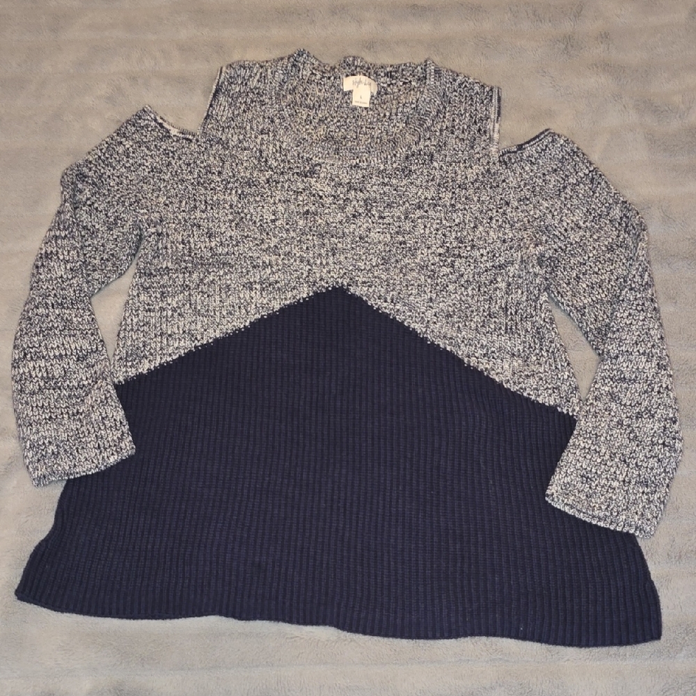 Style & Co. Off-the-Shoulder Navy and Gray Sweater Size Large
